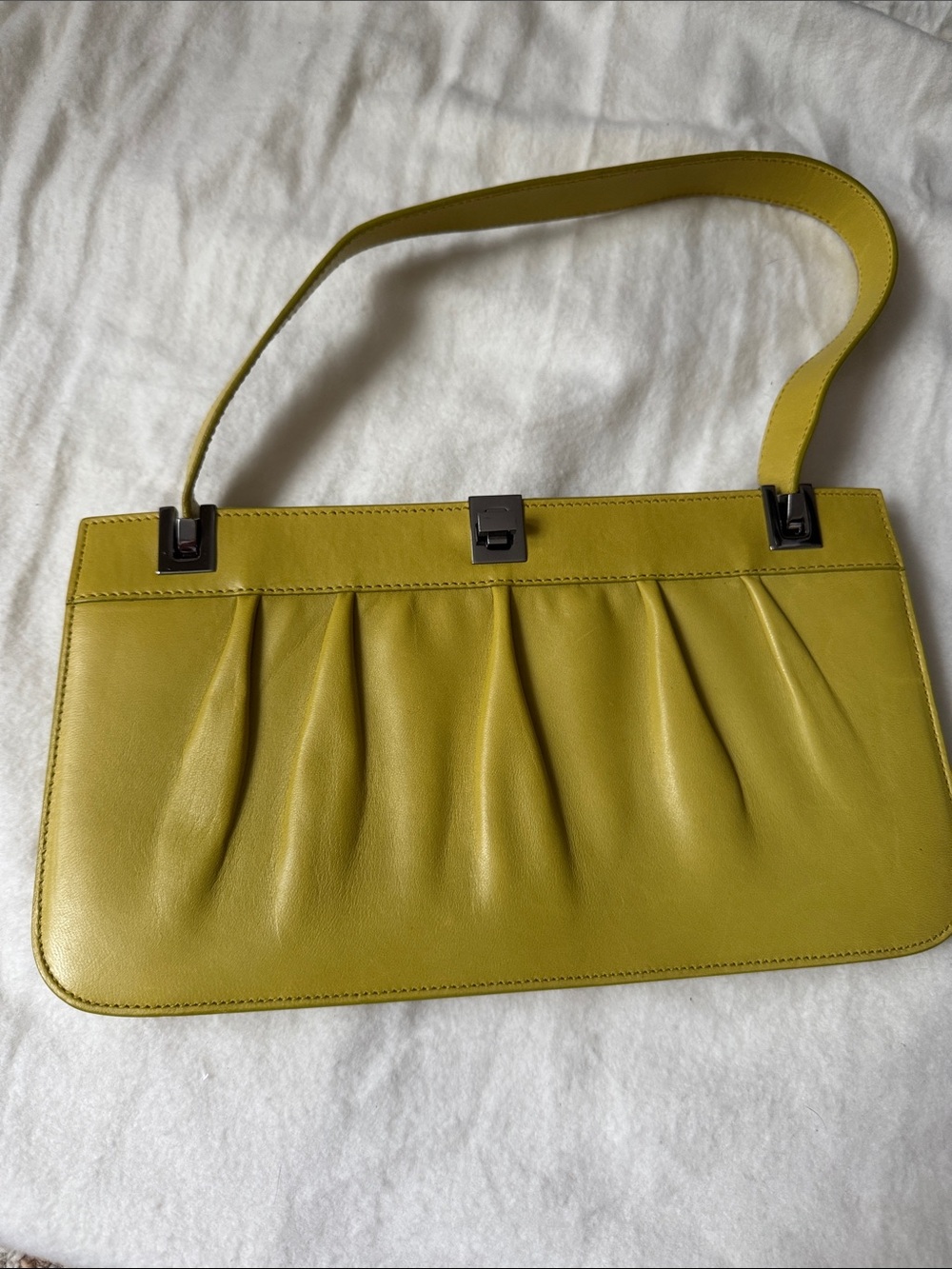 Sergio Rossi Olive-Green Pleated Leather Shoulder Bag